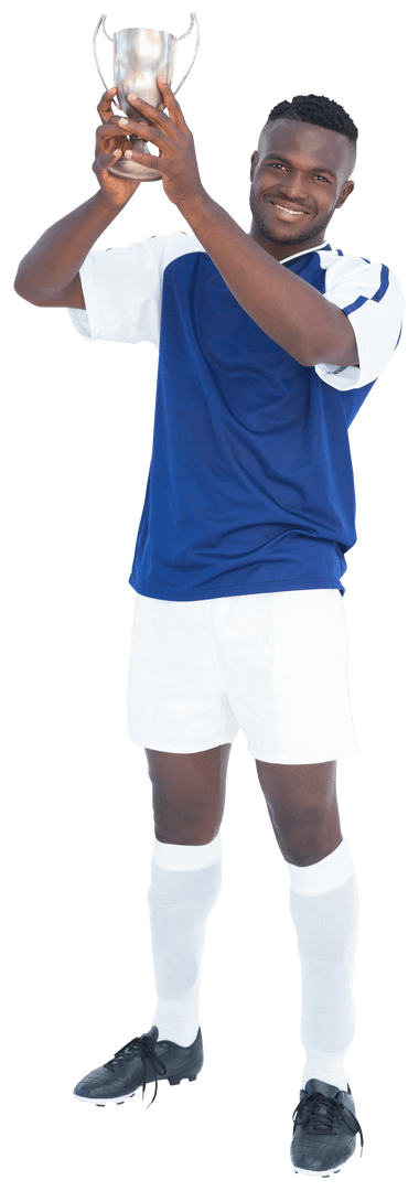 Victorious Football Player Holding Trophy Transparent Background