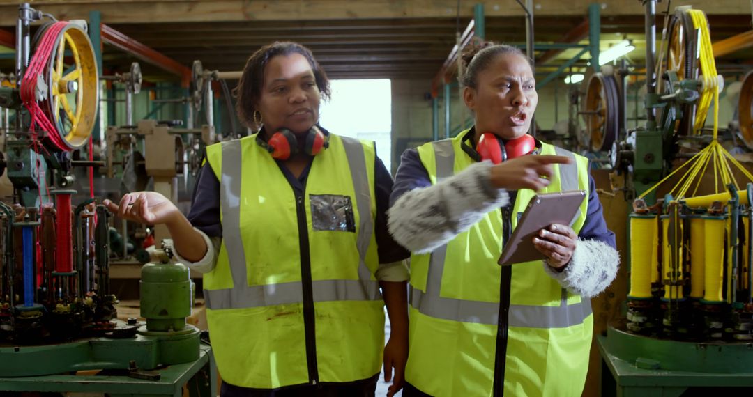 Female Factory Workers Discussing Operations in Industrial Setting - Free Images, Stock Photos and Pictures on Pikwizard.com