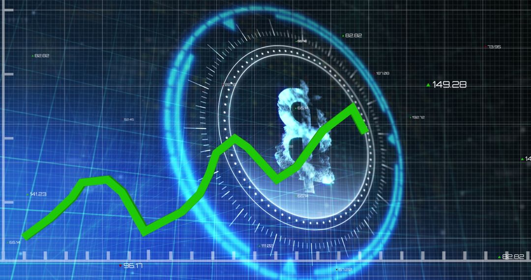 Futuristic Financial Data Display with Bitcoin Symbol