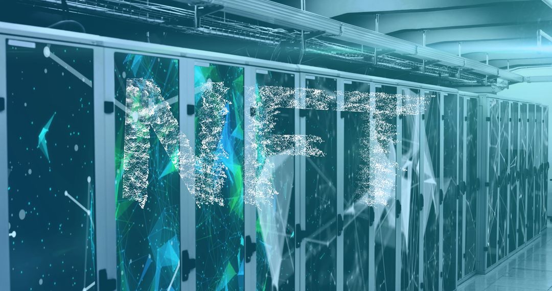NFT Digital Art Concept Over Server Network Room