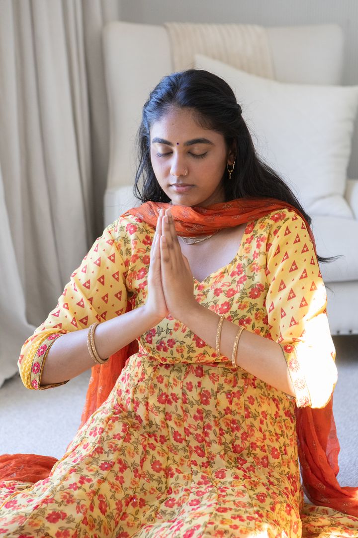 Serene Meditation at Home in Traditional Indian Wear