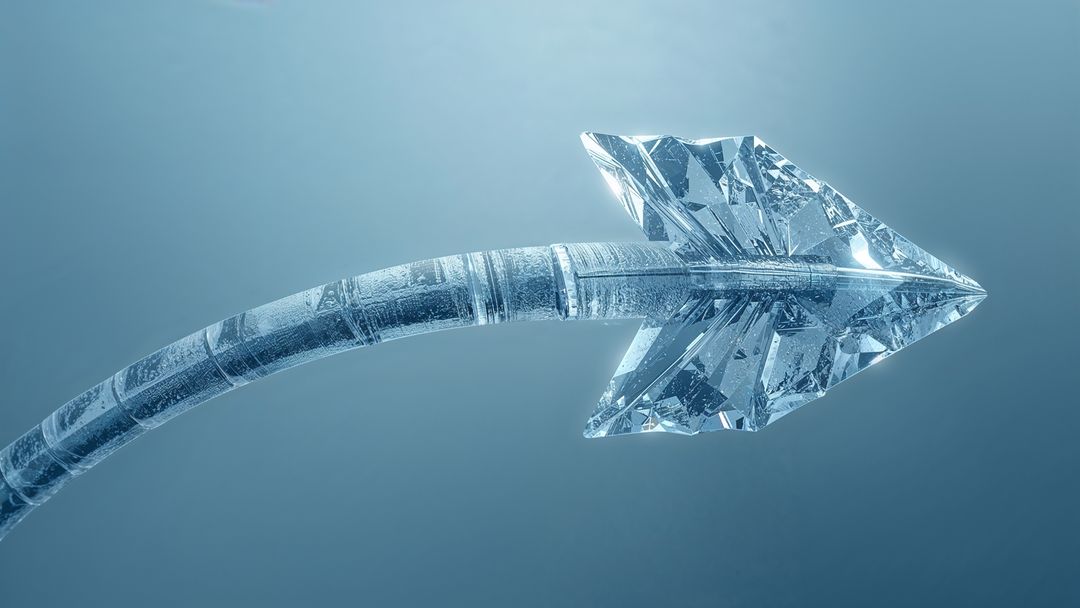 Elegant crystal curved arrow symbolizing futuristic progress