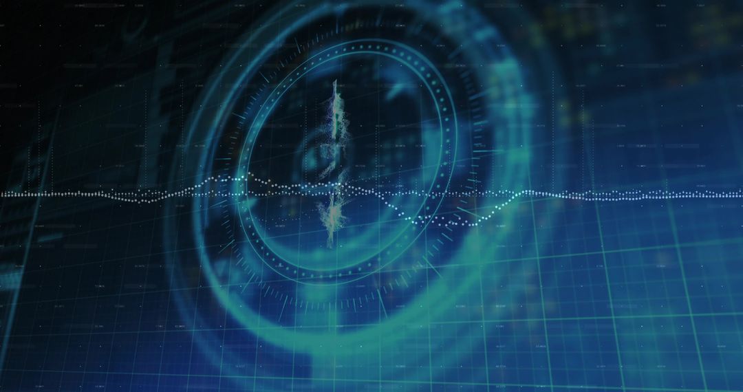 Rotating futuristic HUD interface with central circular dataviz and waveform