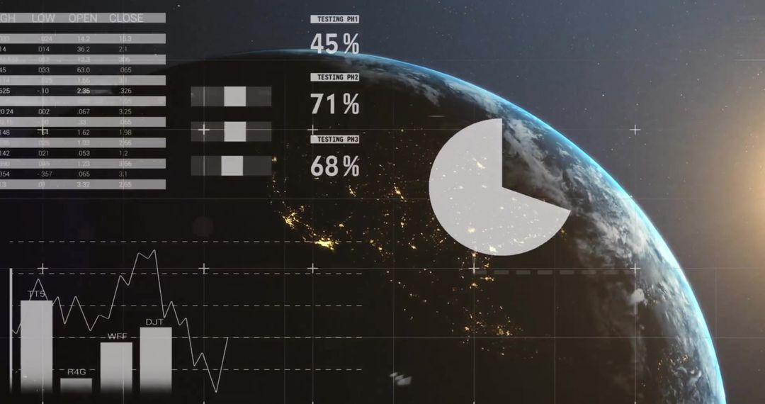 Futuristic Financial Data Overlay on Globe Background