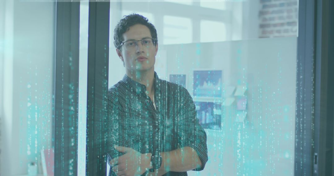 Caucasian Businessman Engaging with Digital Data Interface