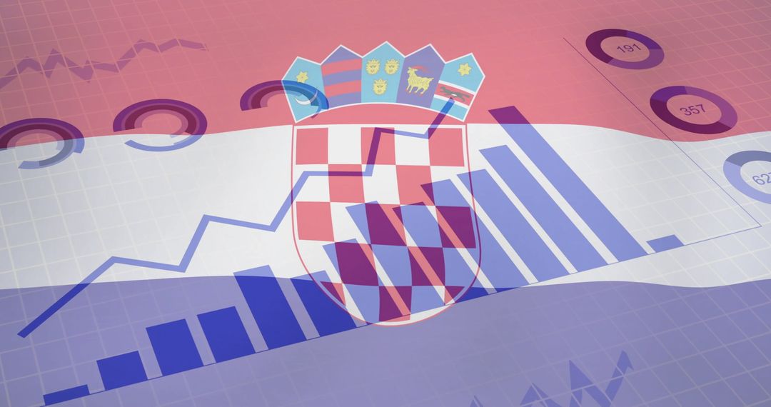 Croatian Flag Overlaying Financial Data and Graphs