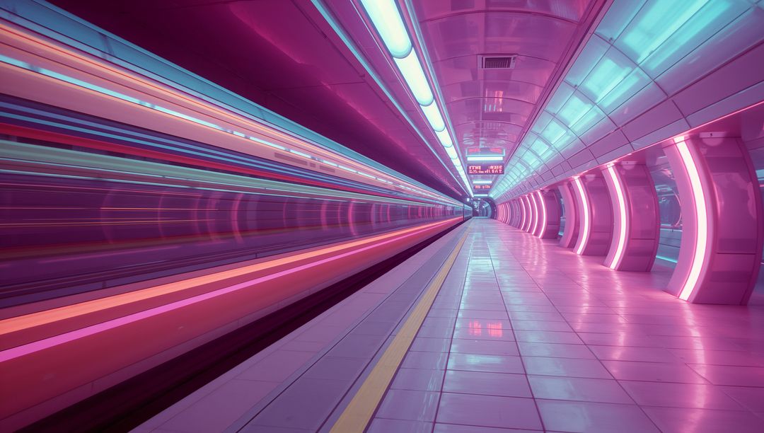 Futuristic Metro with Blurring High-Speed Train