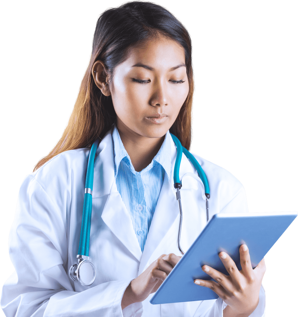 Transparent Young Doctor Using Tablet
