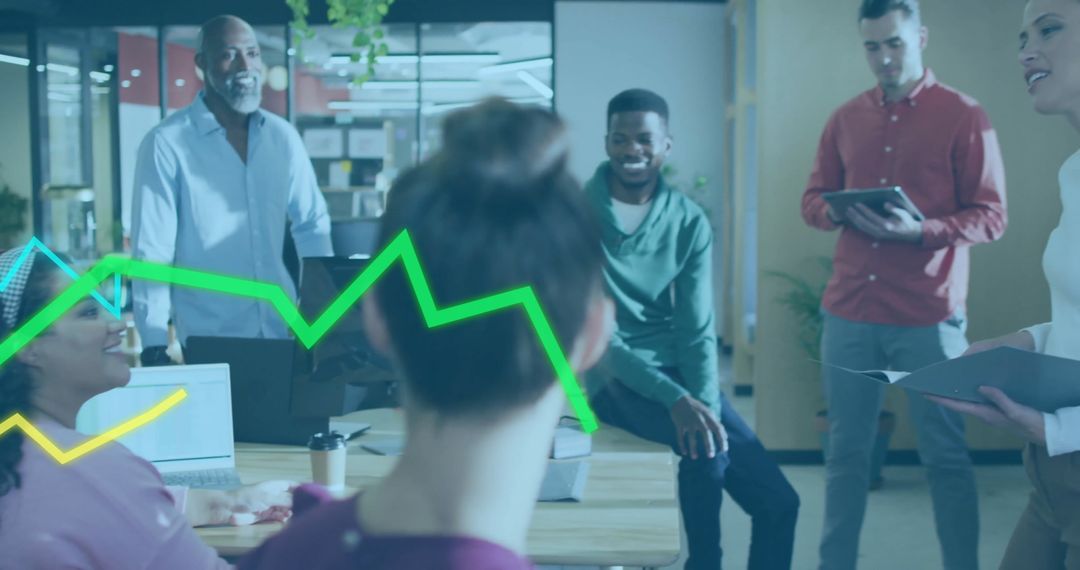 Diverse Colleagues Discussing in Modern Office Environment