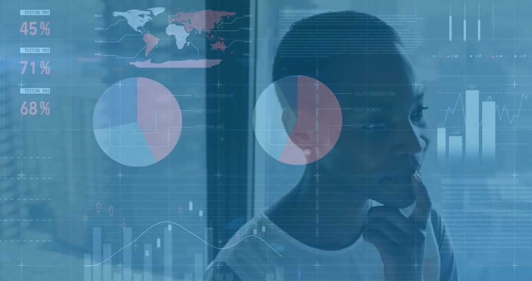 Businesswoman Contemplating Global Financial Data Insights