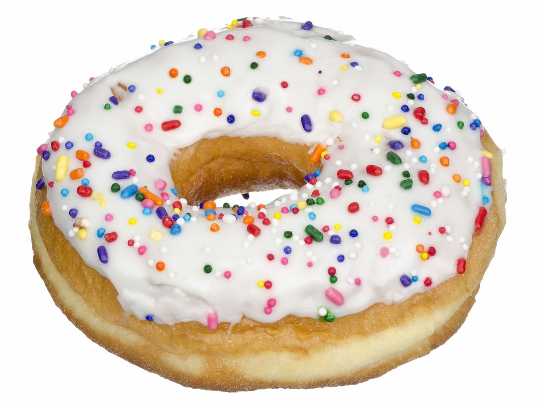 Delicious Doughnut with Colorful Sprinkles on White Frosting