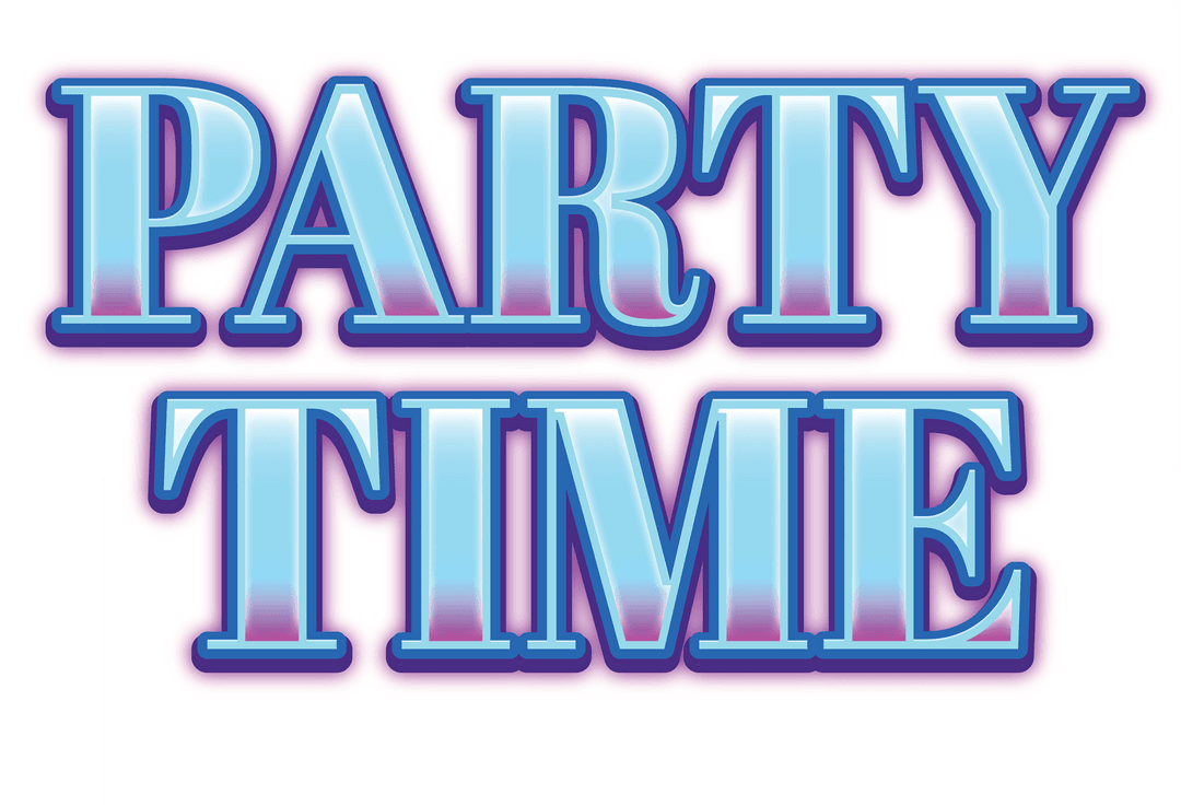 Blue Party Time Text with Transparent Background Celebratory Design