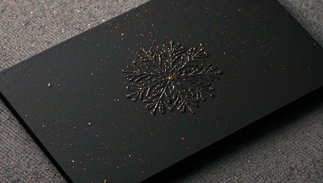 Black Matte Invitation Showing Embossed Snowflake with Gold Foil Accent