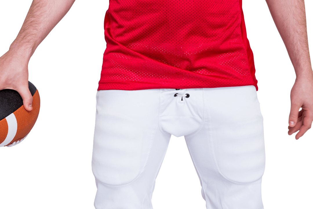 Transparent Half Portrait of American Football Player Holding Ball