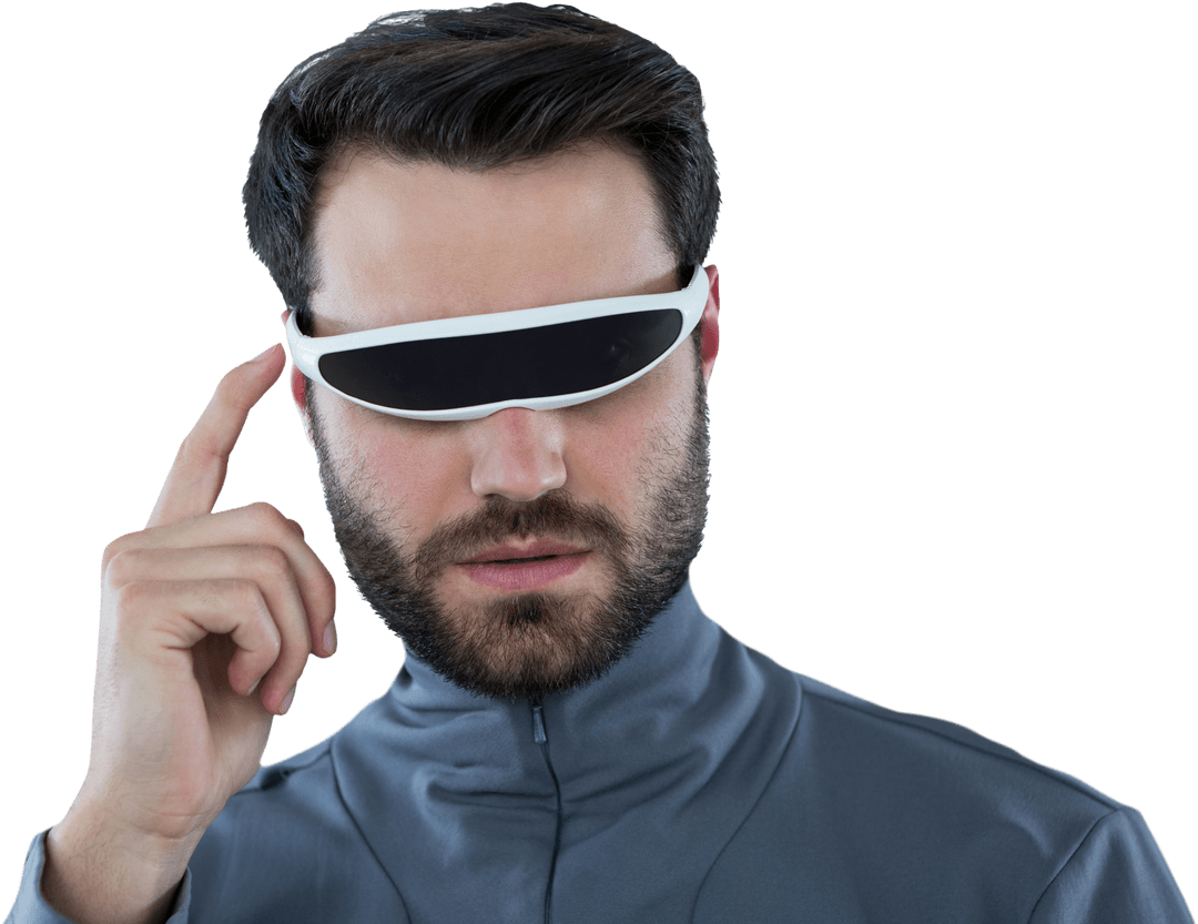 Man Using Futuristic Transparent Virtual Reality Glasses