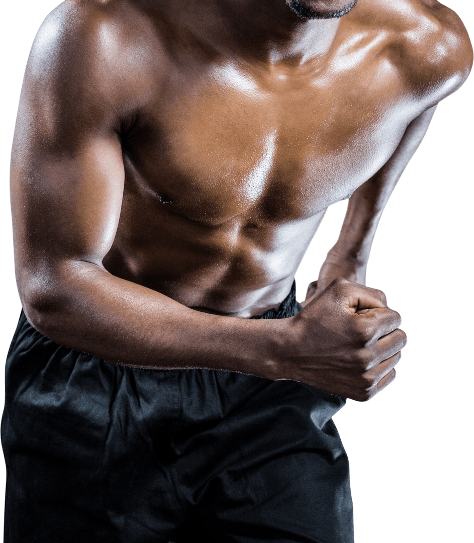 Transparent Muscular Man Running Mid Section Close-up