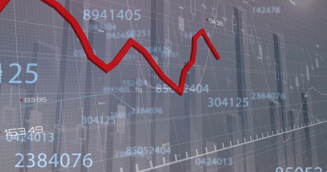 Red up and down financial graph on grey digital background