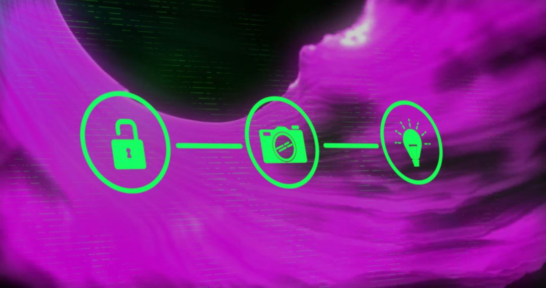 Digital Network Symbols with Purple Abstract Background