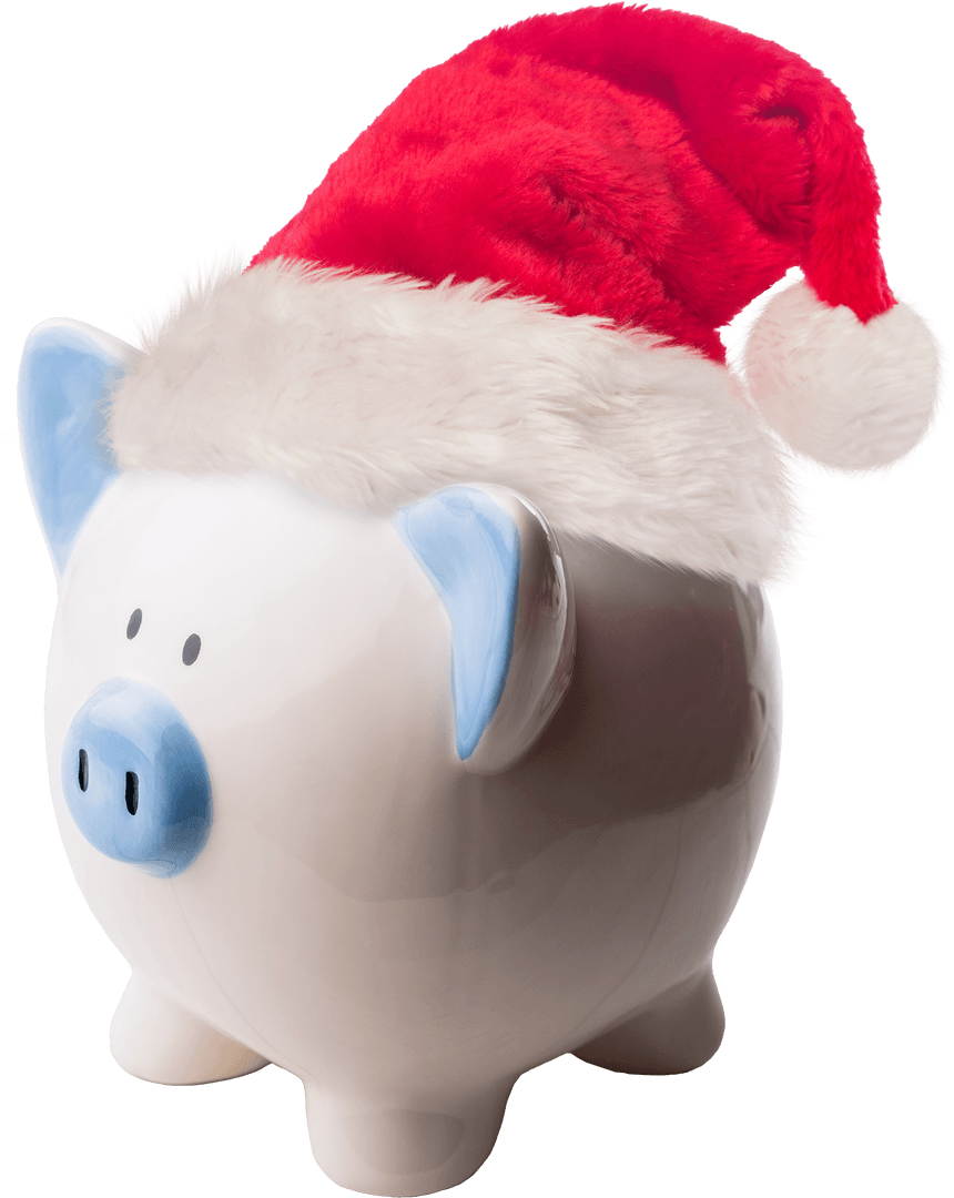 Festive Piggy Bank with Santa Hat on Transparent Background