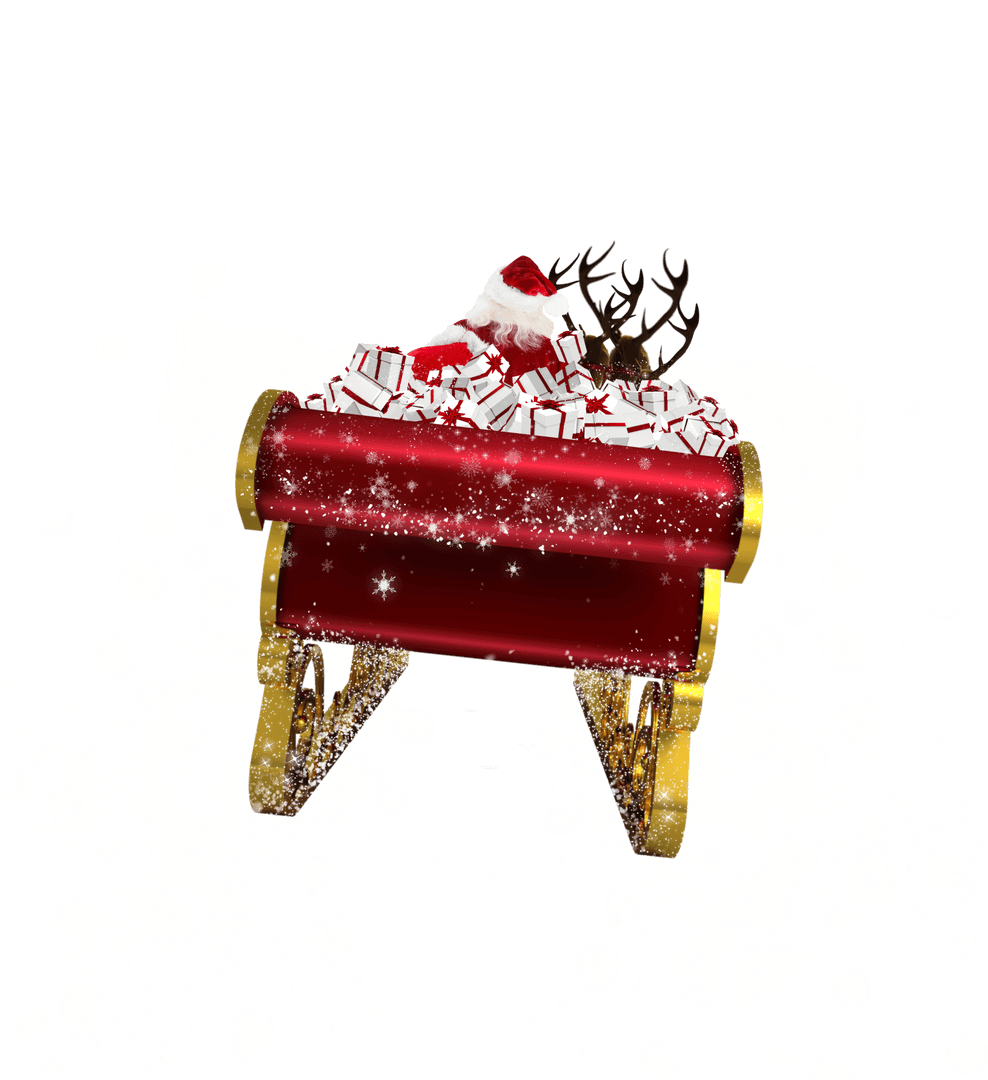 Santa's Sleigh Overflowing with Gifts on Transparent Background