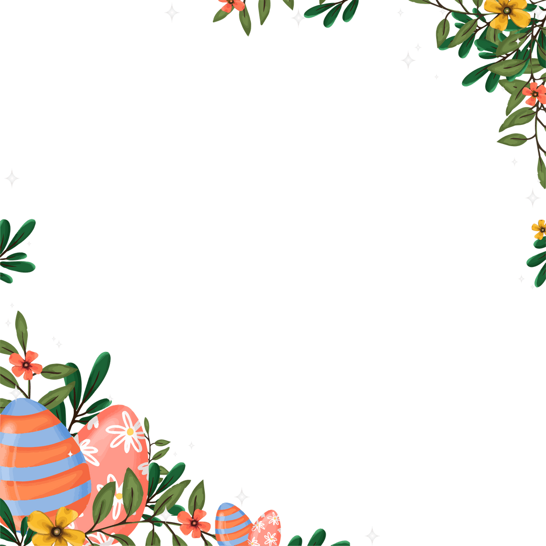 Floral Egg Border with Sparkles on Transparent Background