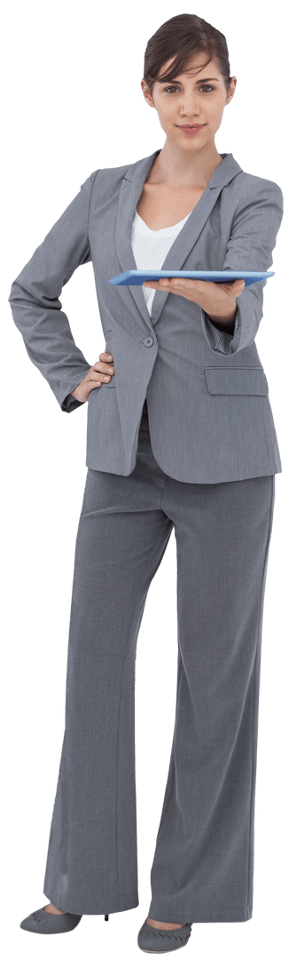 Confident Businesswoman Holding Tablet In Formals, Transparent Background