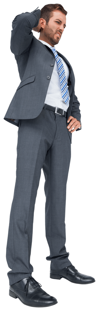 Thoughtful Businessman Pondering Problem on Transparent Background