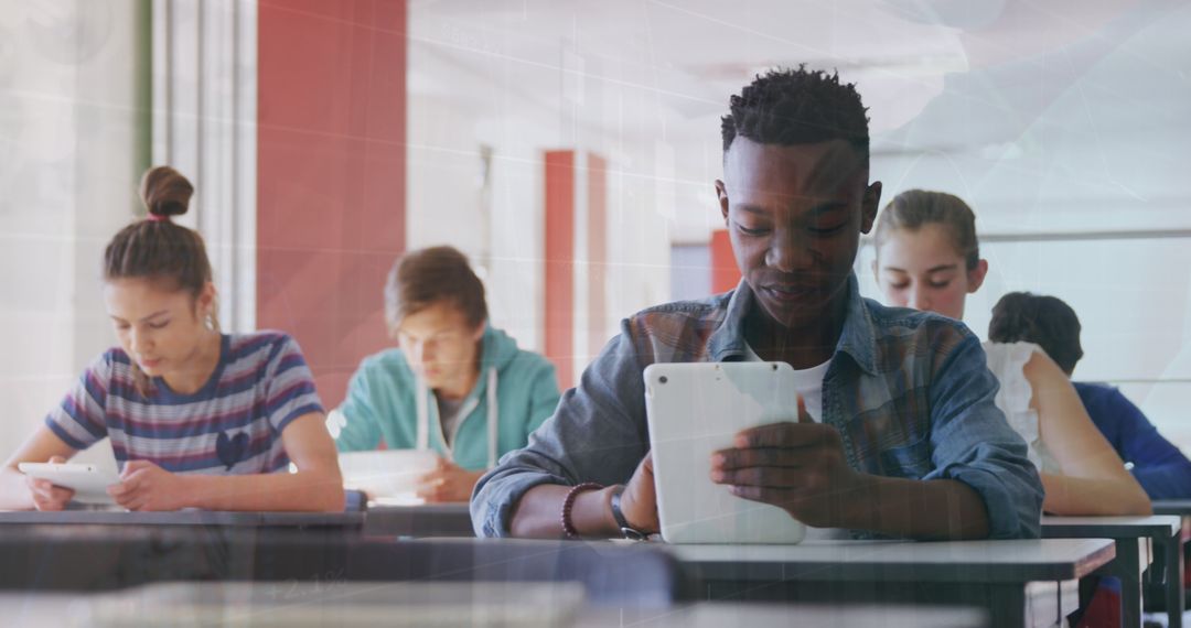 Students Engaging in Digital Learning with Tablets in Classroom