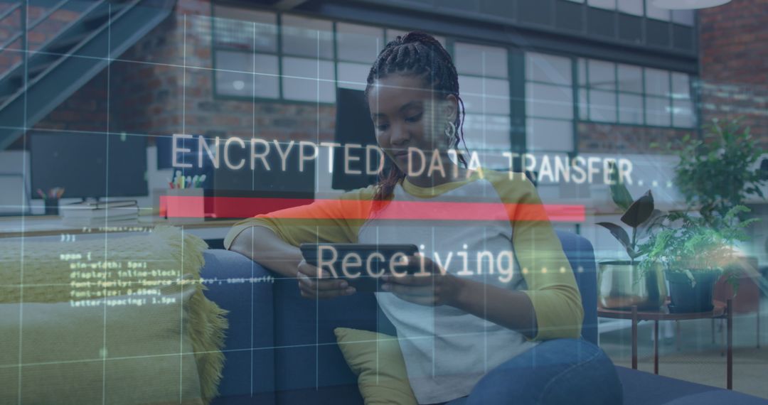 Businesswoman Engaging in Secure Encrypted Data Transfer