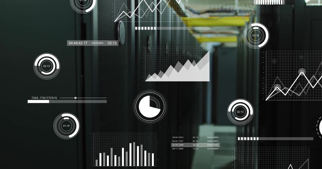 Data Analysis Illustration in Server Room with Graph Interfaces