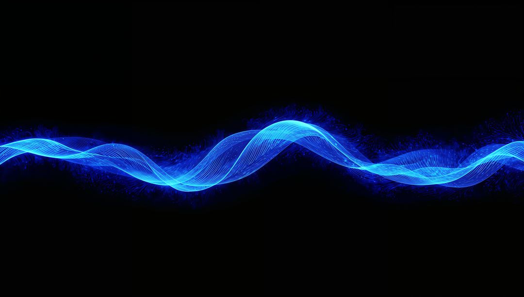 Cyan Neon Wave Energy Ribbon Spanning Dark Canvas with Glowing Mesh and Particles