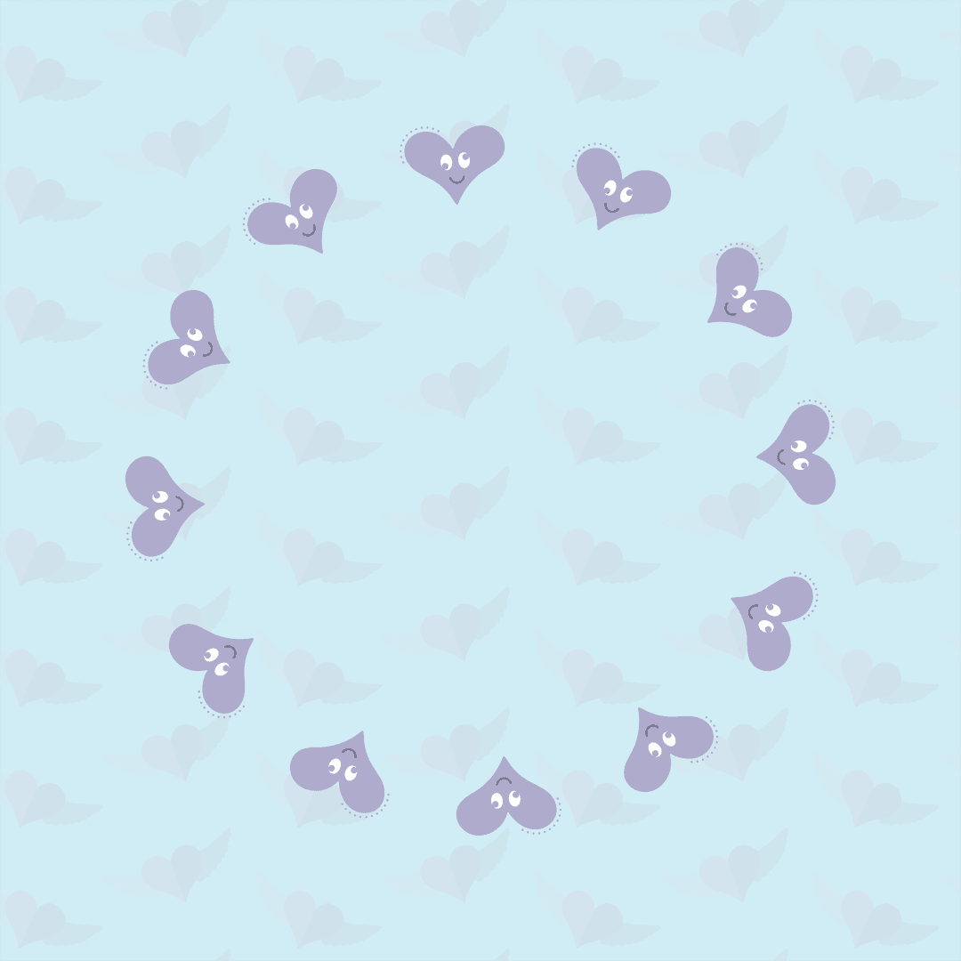 Cute Heart Pattern With Whimsical Faces on Transparent Background