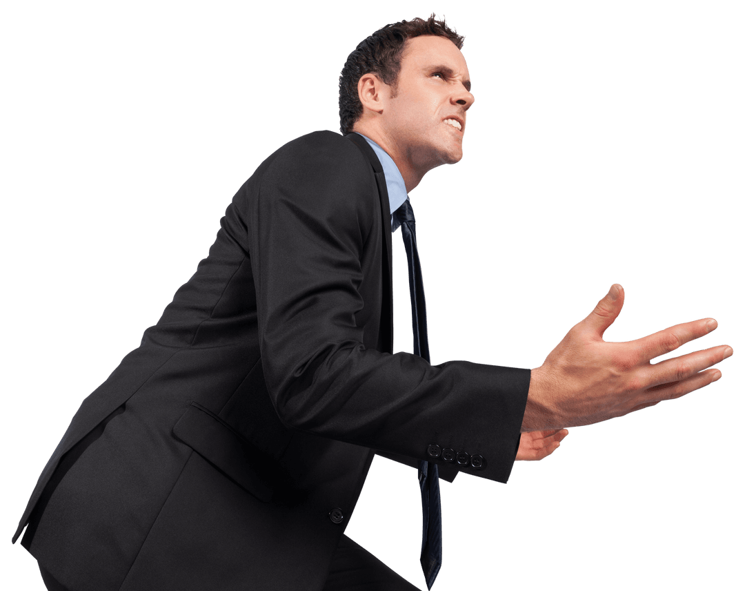 Transparent Businessman in Suit Gesturing Energetically