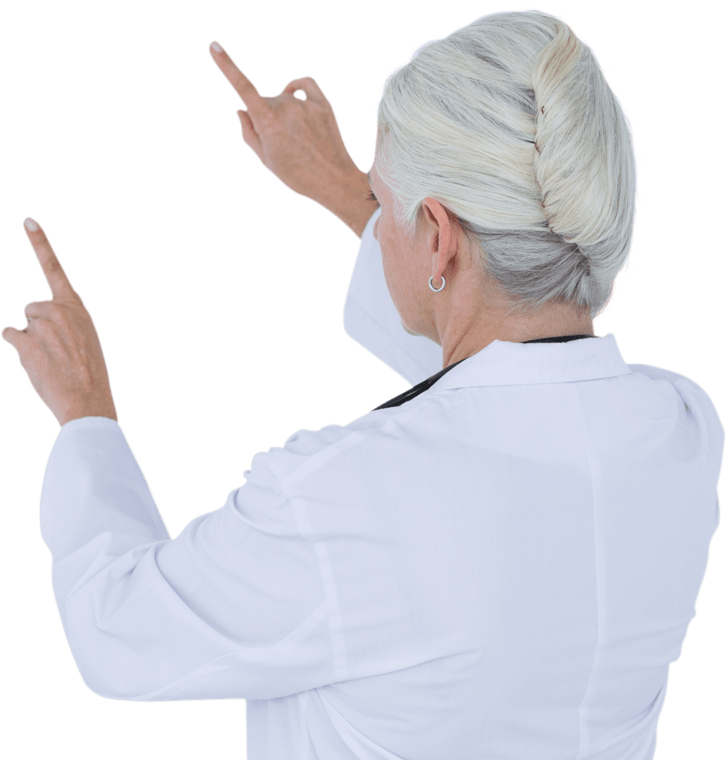 Senior Female Doctor Touching Transparent Digital Interface