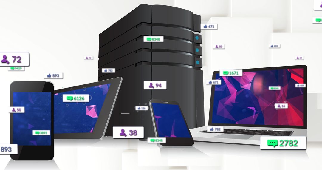 Diverse Technology Devices with Social Media Icons