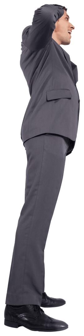 Side View of Happy Businessman on Transparent Background