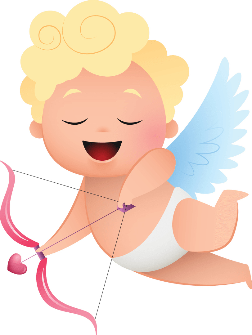 Cheerful Cupid with Heart Bow on Transparent Background