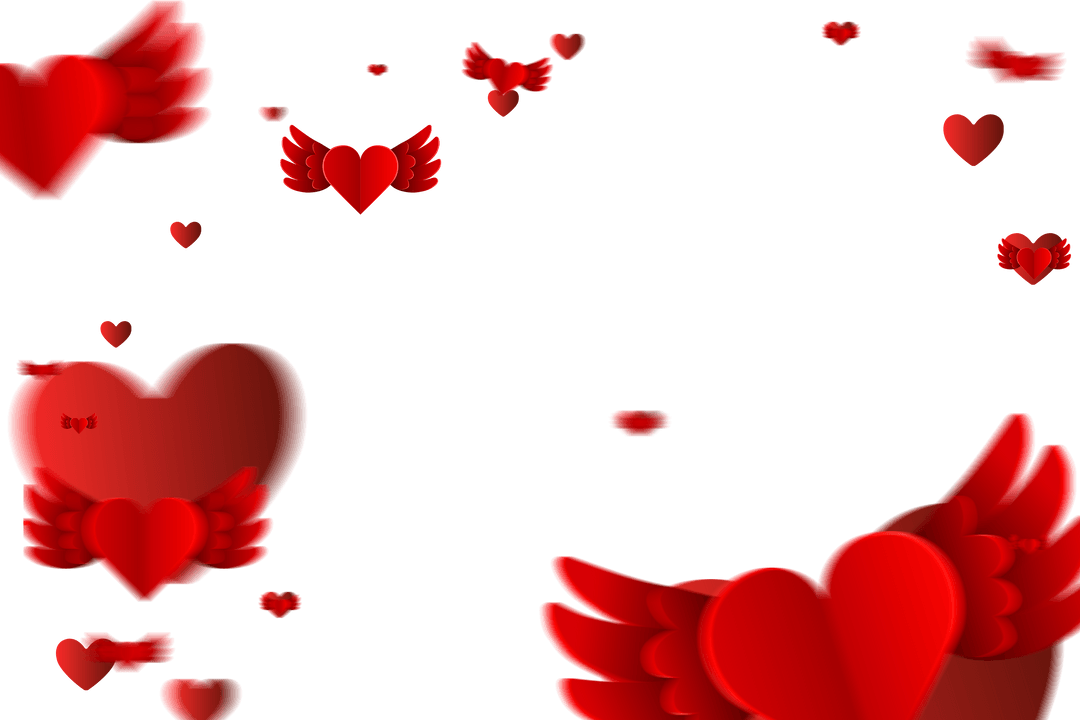 Hearts with Wings Transparent Background for Romantic Themes