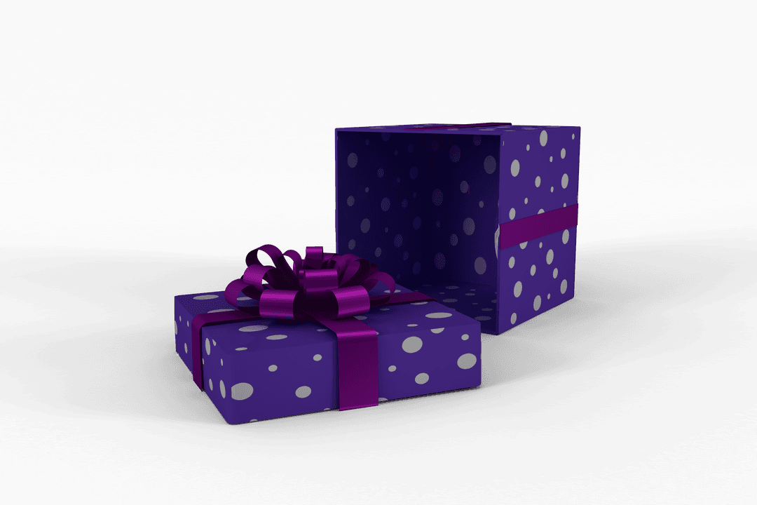 Purple Transparent Gift Box with Silver Polka Dots and Bow