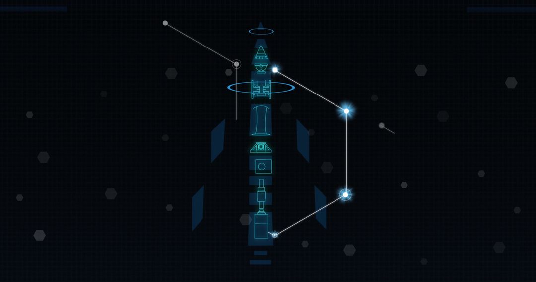 Futuristic Digital Network with Glowing Hexagons and Data Points