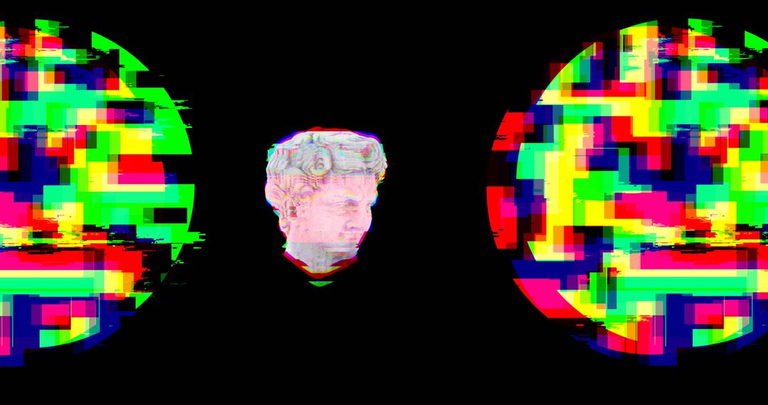 Antique Head Sculpture with Psychedelic Digital Glitch Effects
