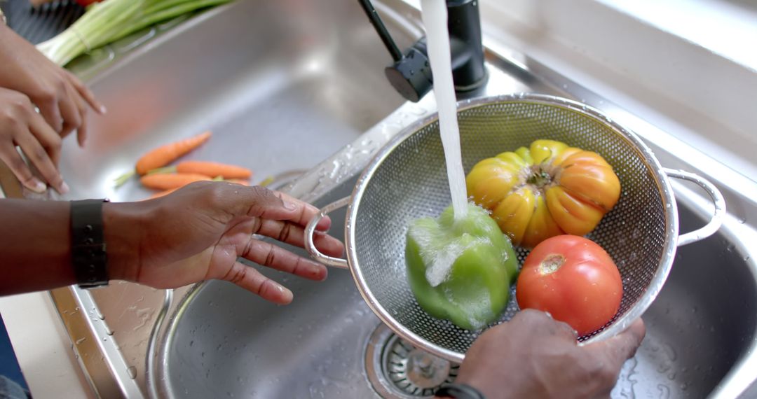 Hands Washing Fresh Vegetables in Kitchen Sink - Free Images, Stock Photos and Pictures on Pikwizard.com