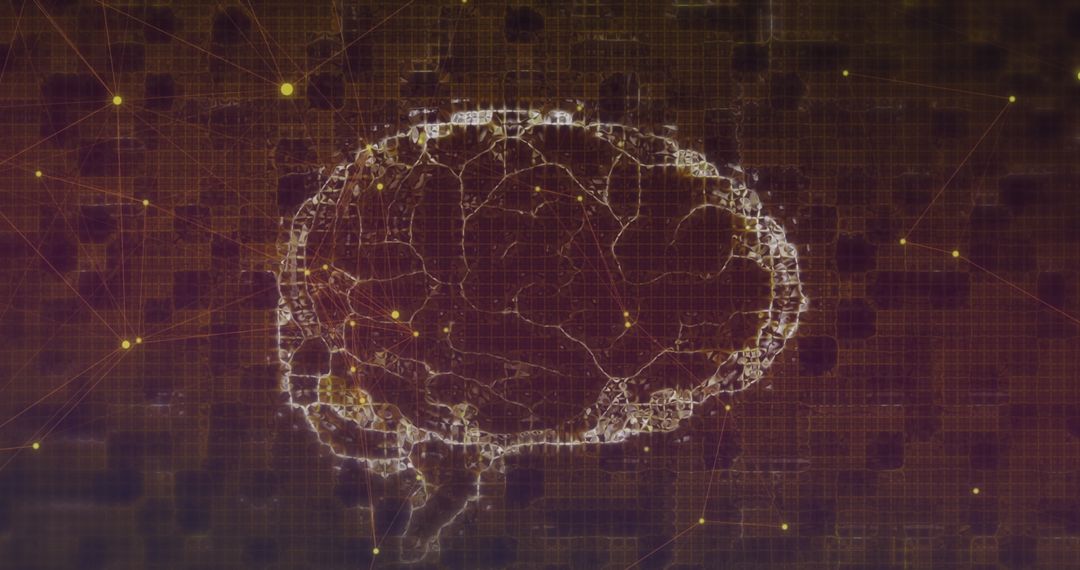 Digital Brain with Network Connections on Purple Background