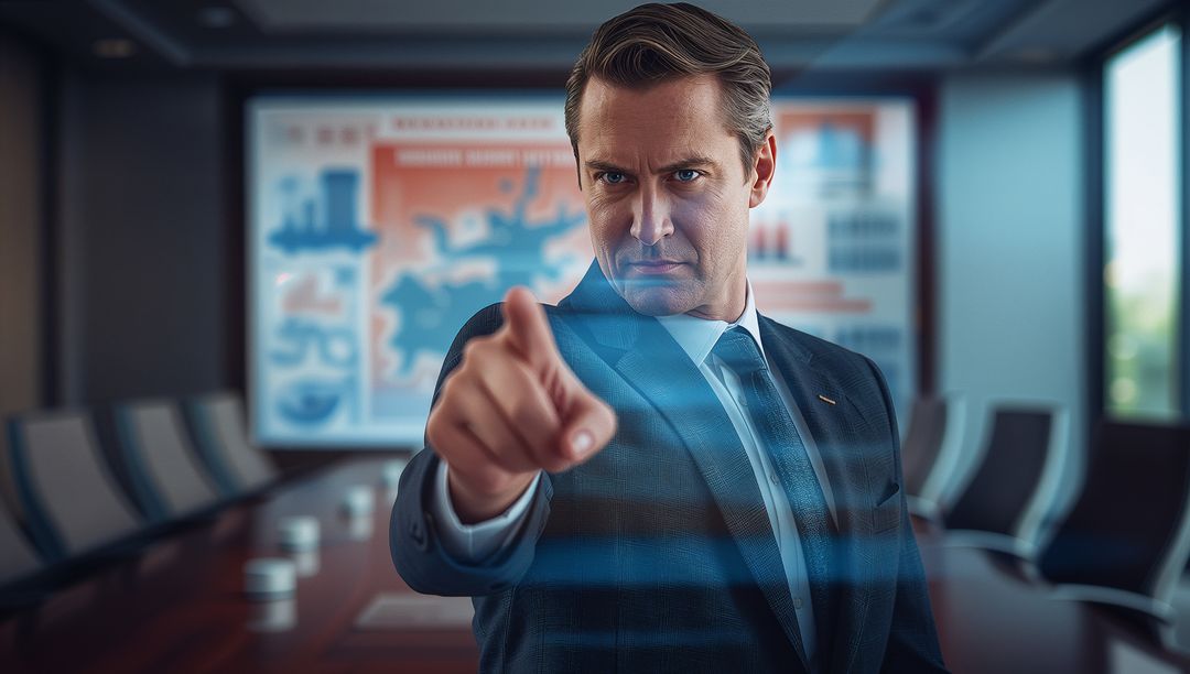 Executive Interacting With Digital Display Meeting Room