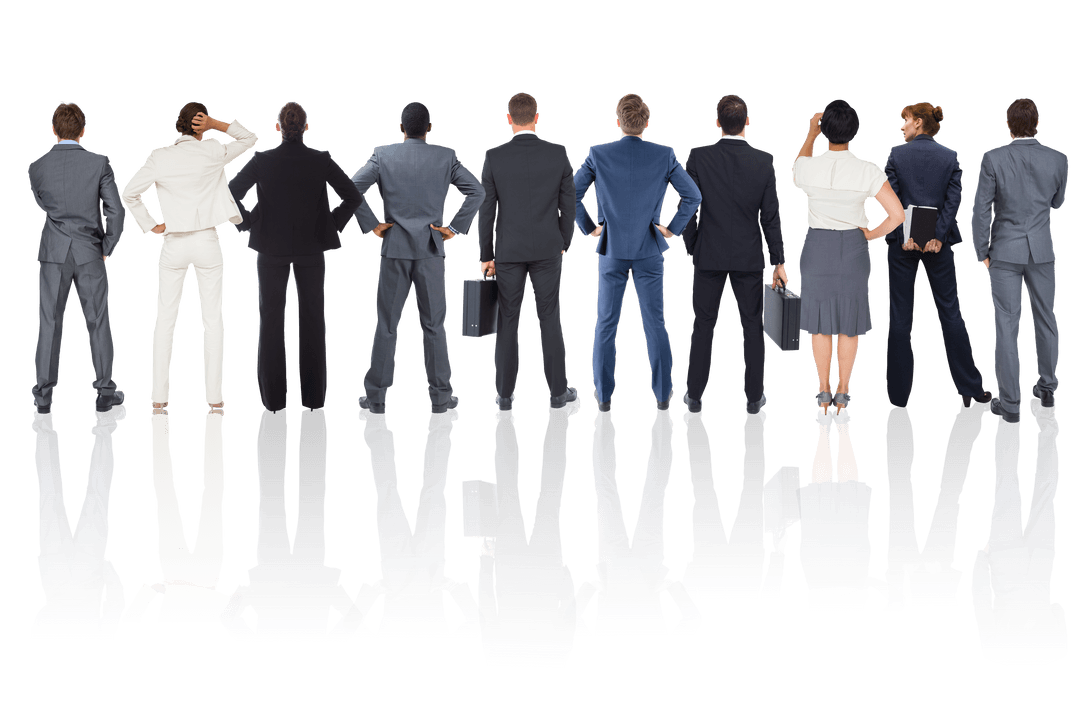 Back View of Diverse Business Team on Transparent Background