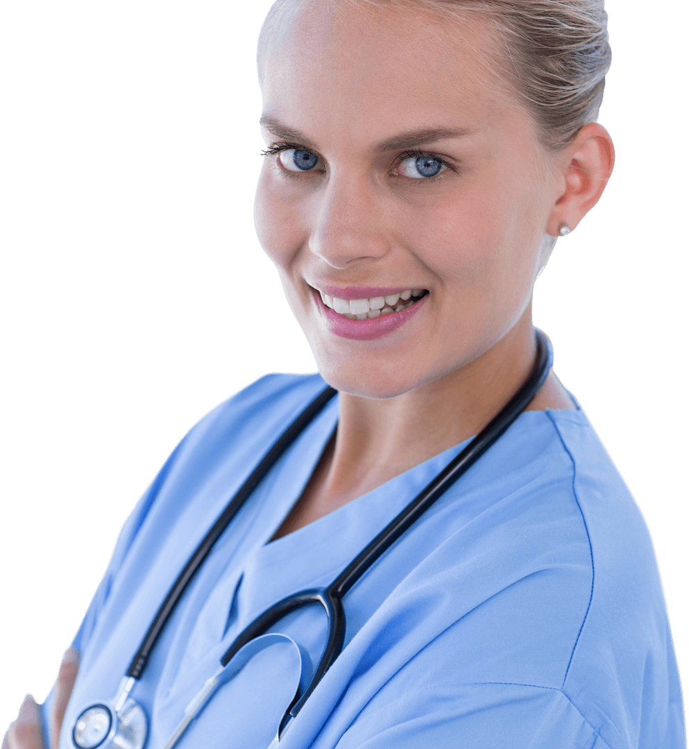 Confident Nurse in Scrubs Smiling with Stethoscope on Transparent Background