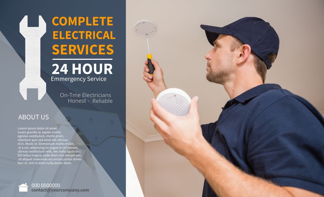 Professional Electrician Installing Smoke Detector for Safety - Download Free Stock Templates Pikwizard.com