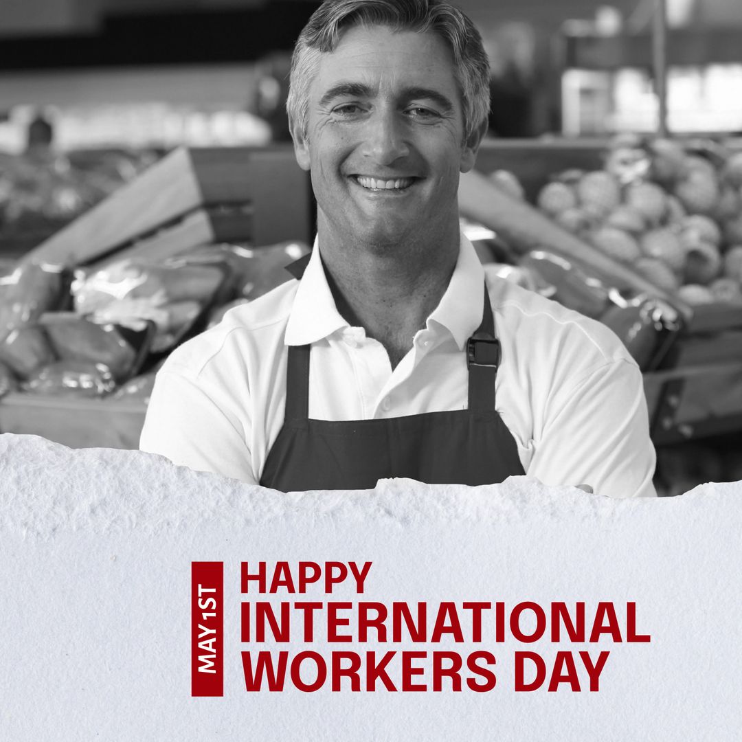 Happy International Workers Day Caucasian Shop Worker