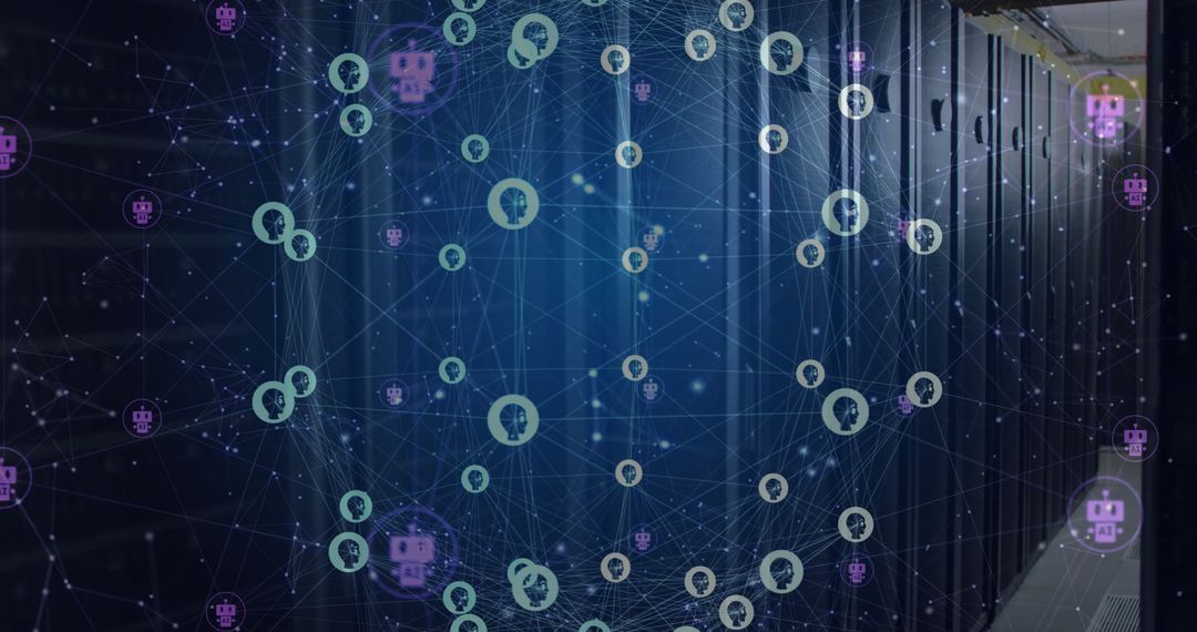 Digital Global Network Over Technology Server Room