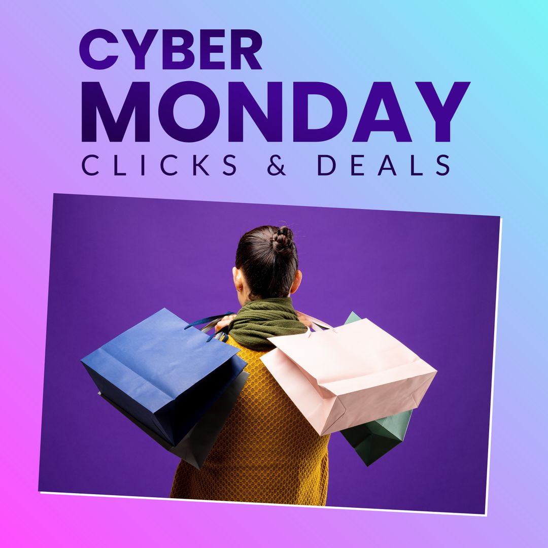 Cyber Monday Shopping Female Holding Colorful Bags